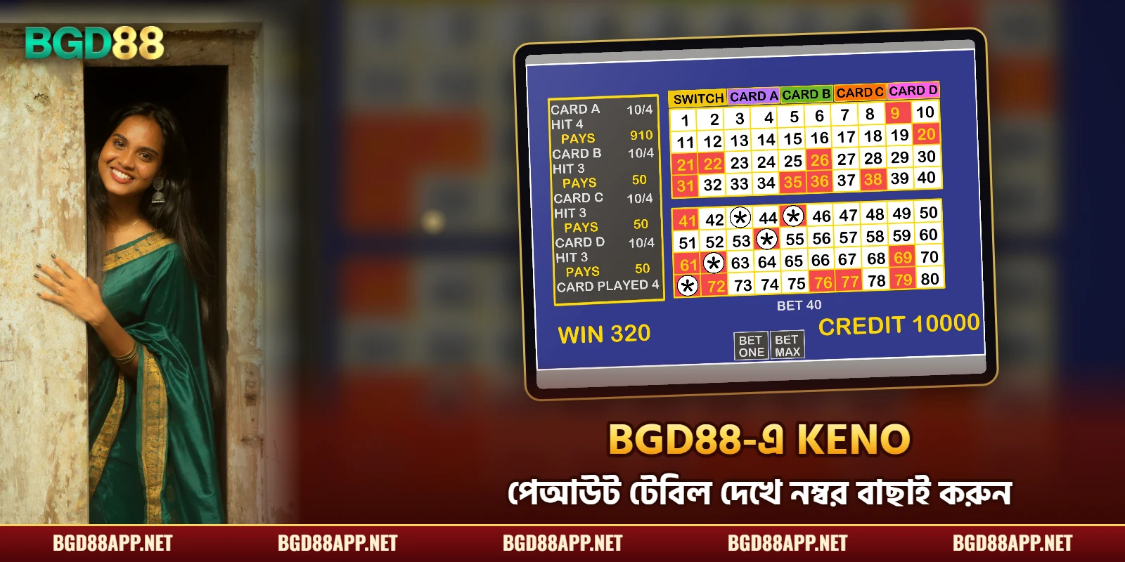 BGD88-এ Keno – নম্বর বোর্ড ও প্রতিটি কার্ডের পেআউট টেবিল